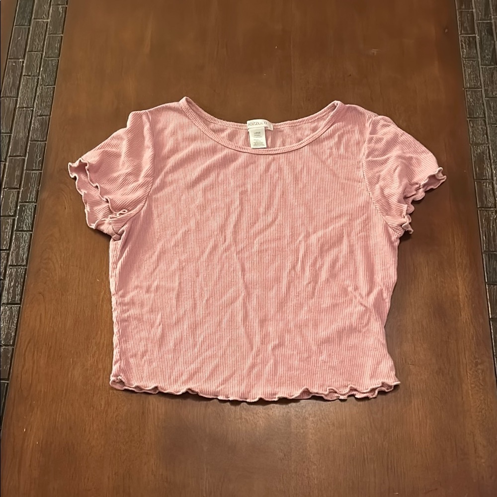 Pink Kids Ruffle Trim Top